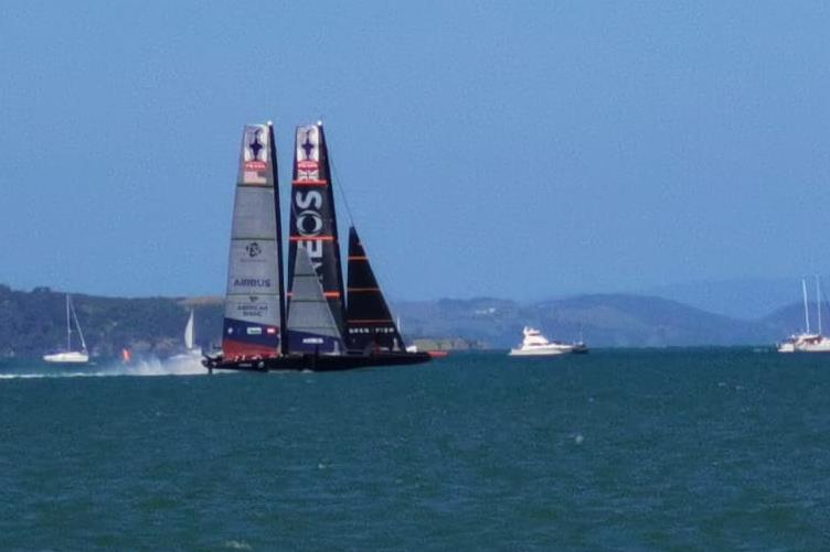 American Magic vs Ineos - Race 2 Day 1 Christmas Cup - Auckland December 2020 photo copyright Richard Gladwell / Sail-World.com taken at Royal New Zealand Yacht Squadron and featuring the AC75 class