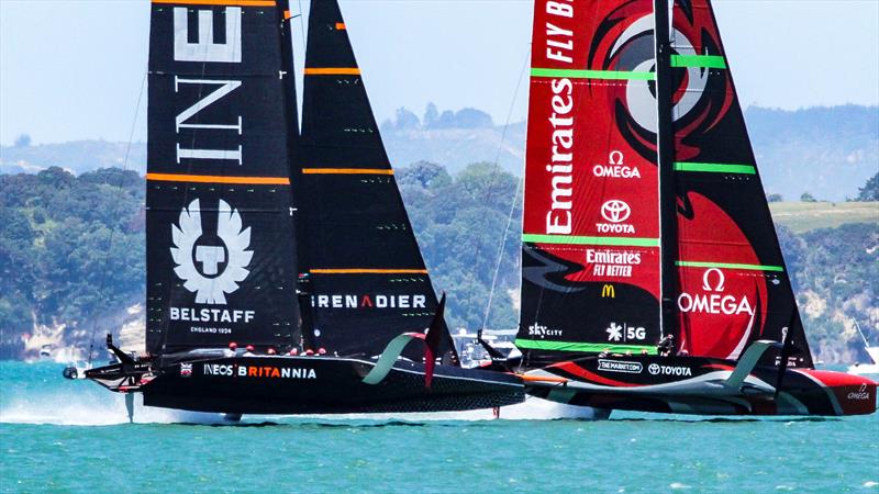 INEOS Team UK and Emirates Team New Zealand - America's Cup World Series - Day 1 - Waitemata Harbour - December 17, 2020 - 36th Americas Cup presented by Prada photo copyright Richard Gladwell / Sail-World.com taken at Royal New Zealand Yacht Squadron and featuring the AC75 class