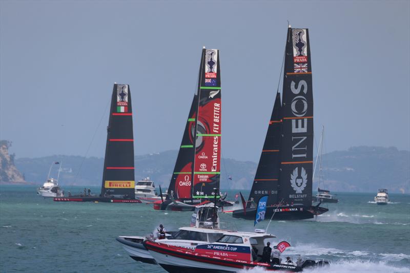 INEOS Team UK and Emirates Team NZ - America's Cup World Series - Day 2 - Waitemata Harbour - December 18, 2020 - 36th Americas Cup presented by Prada photo copyright Craig Butland taken at Wakatere Boating Club and featuring the AC75 class