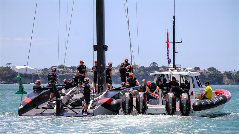 Emirates Team New Zealand head out - America's Cup World Series - Day 3 - Waitemata Harbour - December 19, 2020 - 36th Americas Cup presented by Prada photo copyright Richard Gladwell / Sail-World.com taken at Royal New Zealand Yacht Squadron and featuring the AC75 class