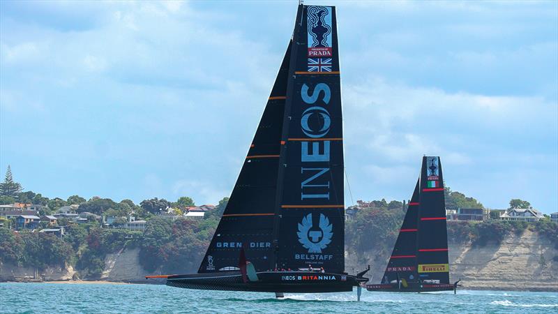 INEOS Team UK behind Luna Rossa - America's Cup World Series - Day 3 - Waitemata Harbour - December 19, 2020 - 36th Americas Cup presented by Prada - photo © Richard Gladwell / Sail-World.com