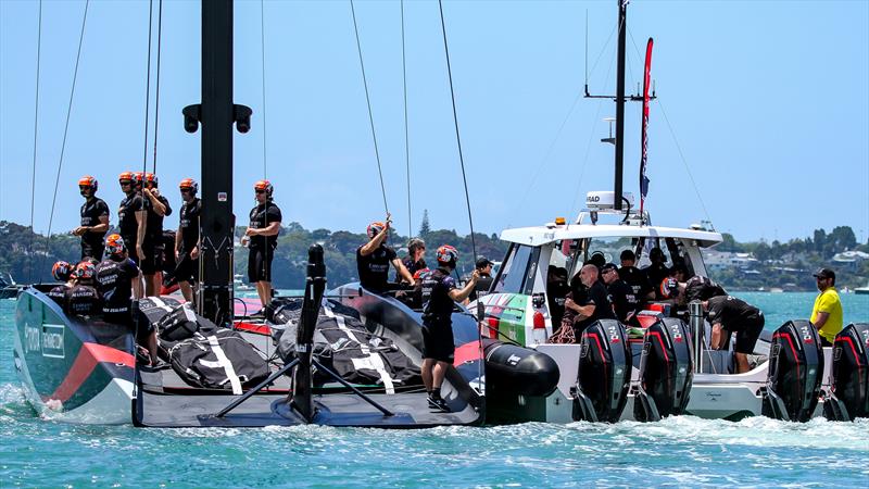 Te Rehutai, Emirates Team New Zealand, leaves the Viaduct Harbour - December 2020 - Waitemata Harbour - America's Cup 36 photo copyright Richard Gladwell / Sail-World.com taken at Royal New Zealand Yacht Squadron and featuring the AC75 class