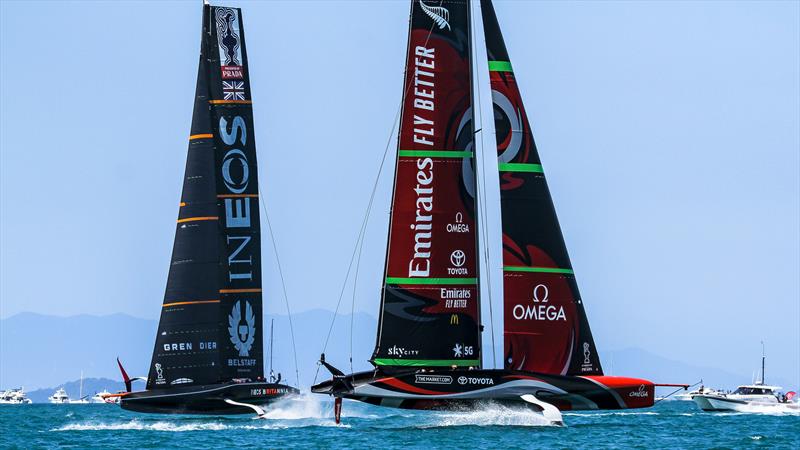 Emirates Team NZ and INEOS Team UK - Prestart - Waitemata Harbour - Xmas Cup - December 20, 2020 - 36th America's Cup photo copyright Richard Gladwell / Sail-World.com taken at Royal New Zealand Yacht Squadron and featuring the AC75 class