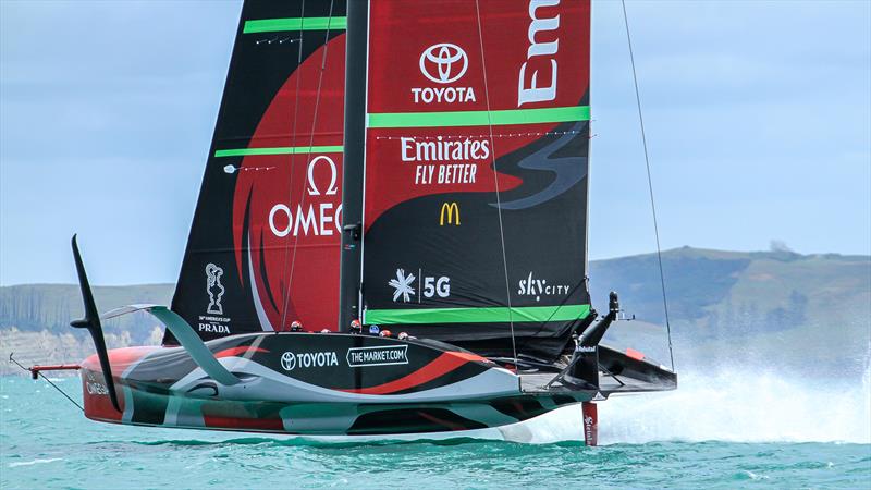 The AC75's sail at speeds in excess of 35kts upwind and over 50kts reaching downwind - Emirates Team New Zealand - December 2020 - Waitemata Harbour - America's Cup 36 photo copyright Richard Gladwell / Sail-World.com taken at Royal New Zealand Yacht Squadron and featuring the AC75 class