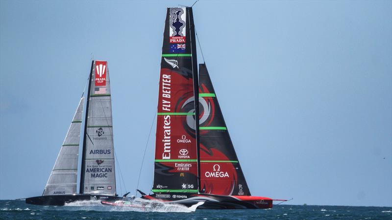 Emirates Team NZ and American Magic  - Auckland - January 5, 2021 - 36 America's Cup photo copyright Richard Gladwell / Sail-World.com taken at Royal New Zealand Yacht Squadron and featuring the AC75 class