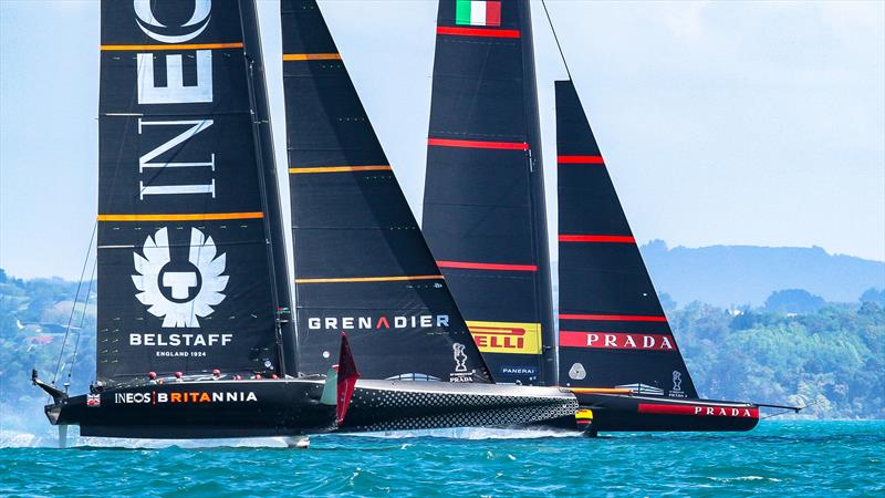 INEOS Team UK and Luna Rossa  - January 12, 2021 - Practice Racing - Waitemata Harbour - Auckland - 36th America's Cup photo copyright Richard Gladwell / Sail-World.com taken at Royal New Zealand Yacht Squadron and featuring the AC75 class