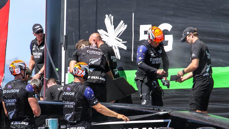 Carbon plate cutting - Emirates Team NZ - January 12, 2021 - Practice Racing - Waitemata Harbour - Auckland - 36th America's Cup photo copyright Richard Gladwell / Sail-World.com taken at Royal New Zealand Yacht Squadron and featuring the AC75 class