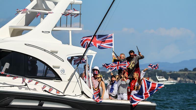 British fans - Race 2 finish - Day 1 - Prada Cup - Qualifiers - January 15, 2021 - 36 America's Cup photo copyright Richard Gladwell / Sail-World.com taken at Royal Yacht Squadron and featuring the AC75 class