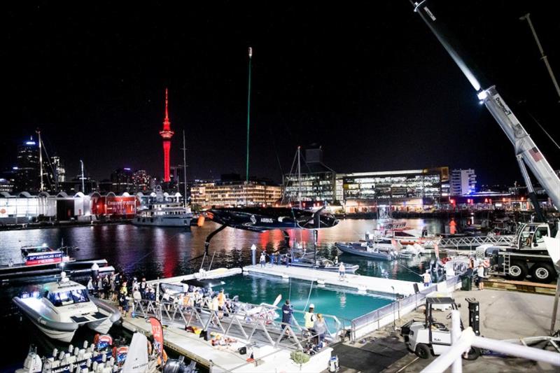 PATRIOT finally returns to shore and is lifted carefully out of the water at the American Magic Team Base. - photo © Sailing Energy / American Magic