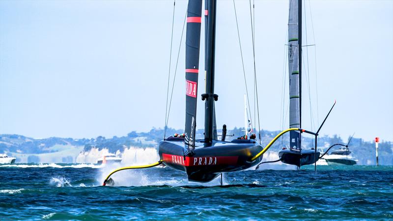 Luna Rossa leads American Magic around the windward mark on Lap 2 of Race 2 of the Semi-Finals for the Prada Cup photo copyright Richard Gladwell / Sail-World.com taken at Circolo della Vela Sicilia and featuring the AC75 class