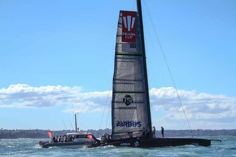 Mainsail is lowered for the last time - American Magic - Patriot - Waitemata Harbour - January 30, 2021 - 36th America's Cup - photo © Richard Gladwell / Sail-World.com