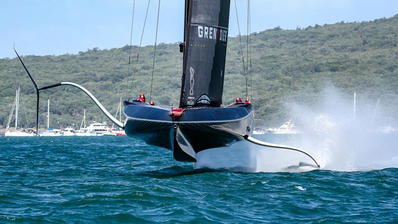 INEOS Team UK powers around the top mark - Race 2 - Prada Cup Final - Day 1 - February 13, - America's Cup 36 photo copyright Richard Gladwell / Sail-World.com taken at Circolo della Vela Sicilia and featuring the AC75 class