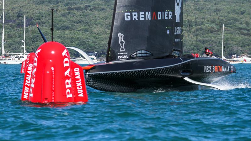 INEOS Team UK crosses the start line but still not foiling - Race 1 - Prada Cup Final - Day 1 - February 13, - America's Cup 36 photo copyright Richard Gladwell / Sail-World.com taken at Circolo della Vela Sicilia and featuring the AC75 class