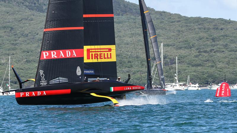 Luna Rossa clears the start line - Race 1 Prada Cup Final - Day 1 - February 13, - America's Cup 36 photo copyright Richard Gladwell / Sail-World.com taken at Circolo della Vela Sicilia and featuring the AC75 class