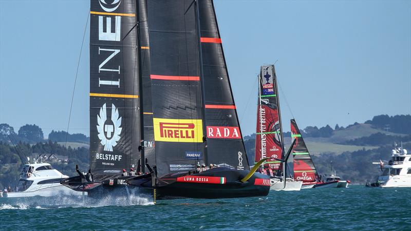 Luna Rossa and INEOS Team UK - Prada Cup Finals - Day 3 - February, 20, - America's Cup 36 - Course E photo copyright Richard Gladwell / Sail-World.com taken at Royal New Zealand Yacht Squadron and featuring the AC75 class