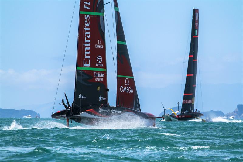 ETNZ crosses Luna Rossa in pre-Final training  - Prada Cup Finals - Day 4 - February 21, 2021 - America's Cup 36 - Course A - photo © Richard Gladwell / Sail-World.com