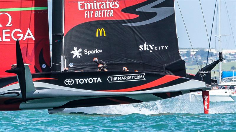 Port side study shot - wing and mainsail clew - Prada Cup Finals - Day 4 - February 21, 2021 - America's Cup 36 - Course A photo copyright Richard Gladwell / Sail-World.com taken at Royal New Zealand Yacht Squadron and featuring the AC75 class