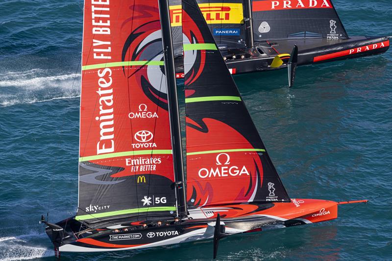Emirates Team New Zealand and Luna Rossa Prada Pirelli face off at last photo copyright America's Cup Media taken at Royal New Zealand Yacht Squadron and featuring the AC75 class