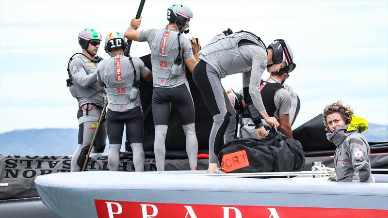 Jib change - Luna Rossa - America's Cup - Day 1 - March 10, 2021, Course E photo copyright Richard Gladwell / Sail-World.com taken at Royal New Zealand Yacht Squadron and featuring the AC75 class