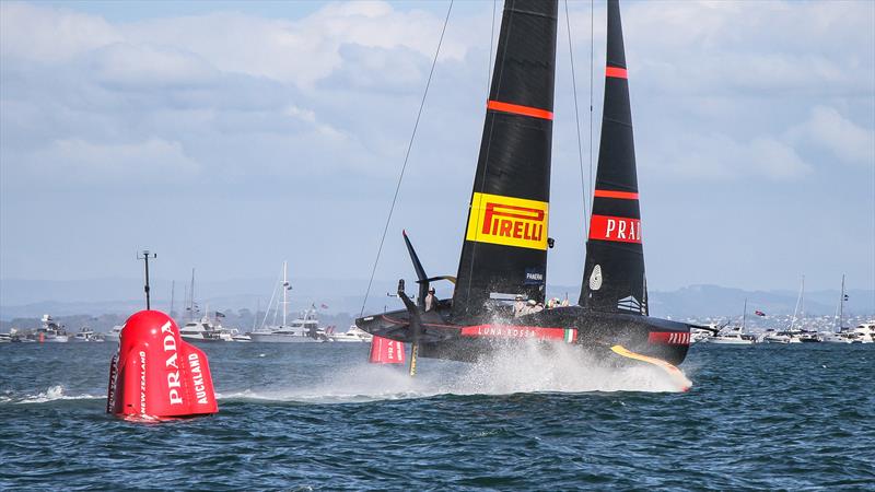 Luna Rossa enters the start box - America's Cup - Day 7 - March 17, 2021 , Course A photo copyright Richard Gladwell / Sail-World.com taken at Royal New Zealand Yacht Squadron and featuring the AC75 class