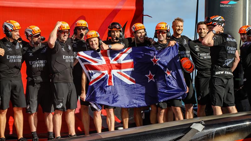 Emirates Team NZ form up after the win - America's Cup - Day 7 - March 17, 2021 , Course A photo copyright Richard Gladwell / Sail-World.com taken at Royal New Zealand Yacht Squadron and featuring the AC75 class