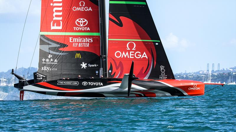 Emirates Team NZ flying just above the surface and forming an endplate between the rig and the water - America's Cup - Day 7 - March 17, , Course A - photo © Richard Gladwell / Sail-World.com / nz