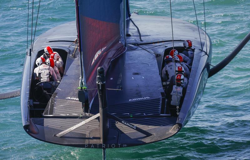 Patriot's design team reduced aero-drag by holding the crew in deep cockpit trenches. Their first generation boat Defiant had a more traditional cockpit arrangement. - photo © Carlo Borlenghi/AC36