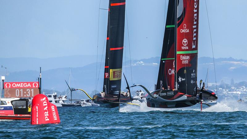 Emirates Team NZ and Luna Rossa - pre start - America's Cup - Day 7 - March 17, 2021 photo copyright Richard Gladwell - Sail-World.com/nz taken at Royal New Zealand Yacht Squadron and featuring the AC75 class