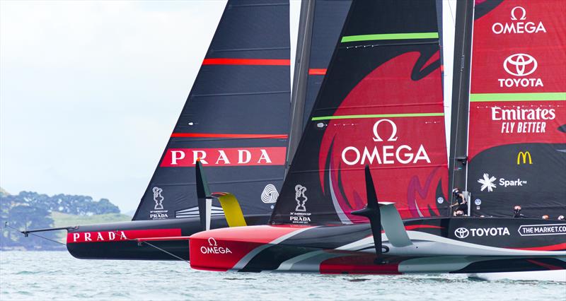Emirates Team New Zealand in an upwind tussle with Luna Rossa photo copyright COR 36 | Studio Borlenghi taken at Royal New Zealand Yacht Squadron and featuring the AC75 class
