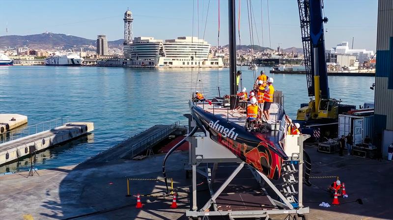 Mast stepped - BoatZero - Alinghi Red Bull Racing - America's Cup 2024 - Barcelona - August 8, 2022 - photo © Alinghi Red Bull Racing Media
