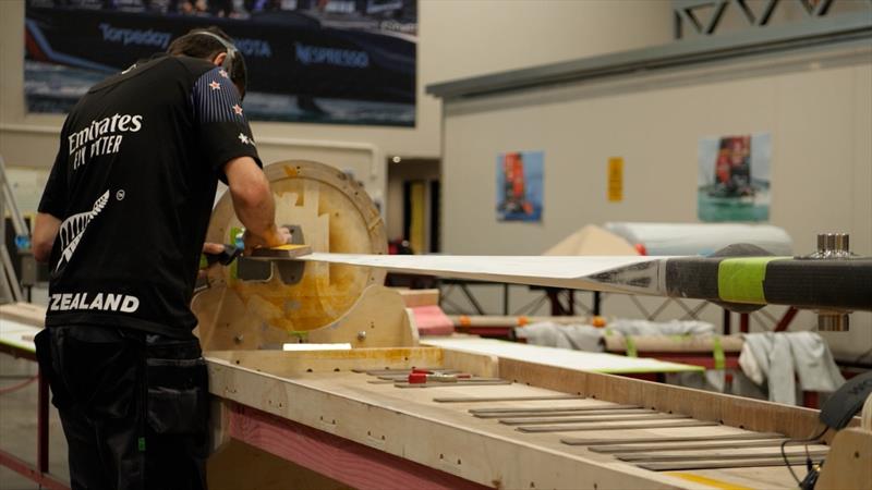 AC75 foil arms under construction at Emirates Team NZ's build facility in Auckland. - August 2022 photo copyright Emirates Team New Zealand taken at Royal New Zealand Yacht Squadron and featuring the AC75 class