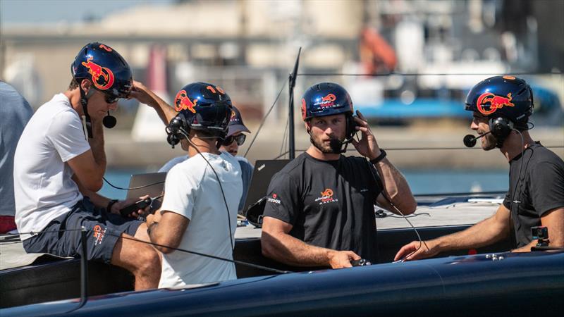 Alinghi Red Bull Racing crew do a communications check ahead of their first towing test - August 2022 - photo © Alinghi Red Bull Racing