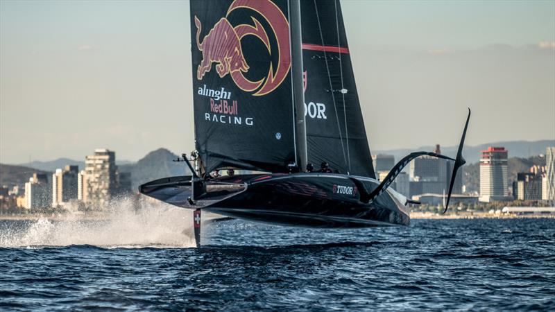 Alinghi Red Bull Racing's AC75 sailing off Barcelona 4 October 2022 - photo © Alex Carabi / America's Cup