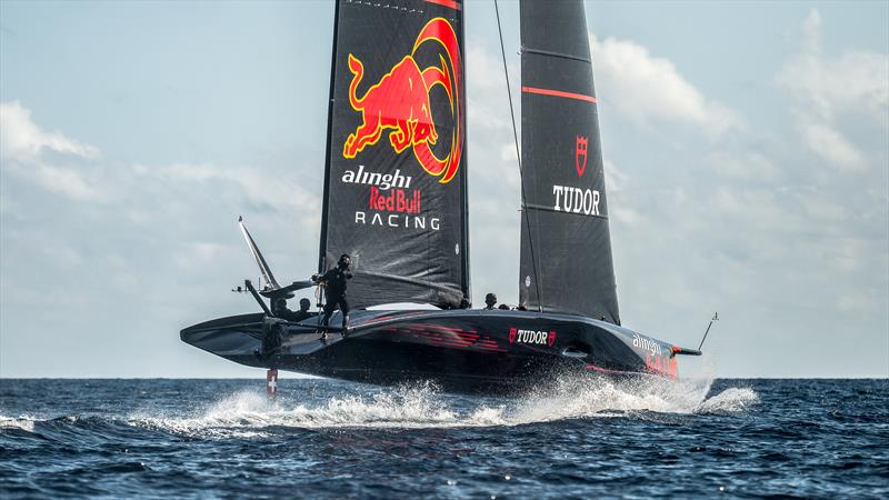 Alinghi Red Bull Racing's AC75 sailing off Barcelona 5 October 2022  photo copyright Alex Carabi/America's Cup taken at Société Nautique de Genève and featuring the AC75 class