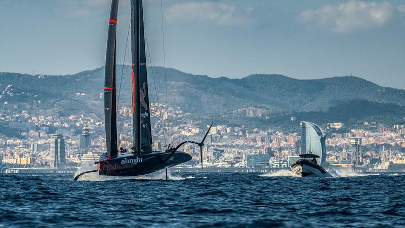 Alinghi Red Bull Racing's AC75 sailing off Barcelona October 5,  2022  photo copyright Alex Carabi / America's Cup taken at Société Nautique de Genève and featuring the AC75 class