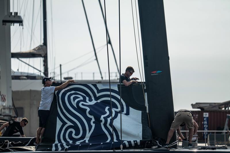 Alinghi RBR - mainsail headboard - Barcelona - October 2022 photo copyright Alex Carabi / America's Cup taken at Royal New Zealand Yacht Squadron and featuring the AC75 class