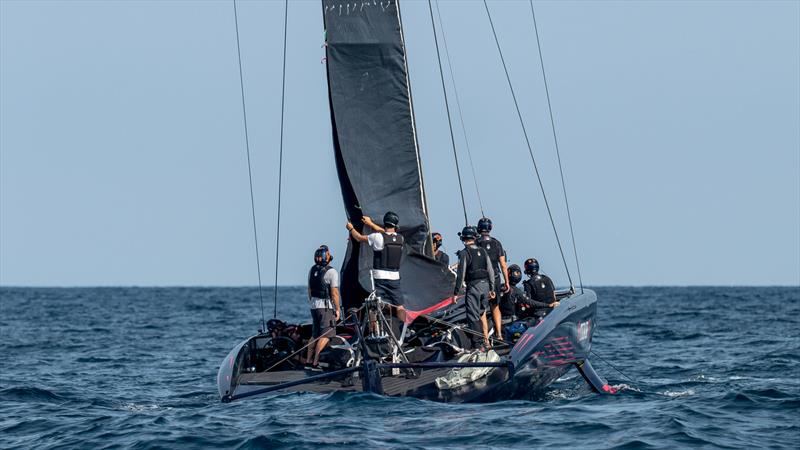 Alinghi RBR - Mainsail check - Barcelona - October 2022 - photo © Alex Carabi / America's Cup