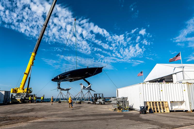  American Magic prepare to tow test their AC75 Patriot in Pensacola Bay. October 2022  photo copyright Paul Todd/America's Cup taken at New York Yacht Club and featuring the AC75 class