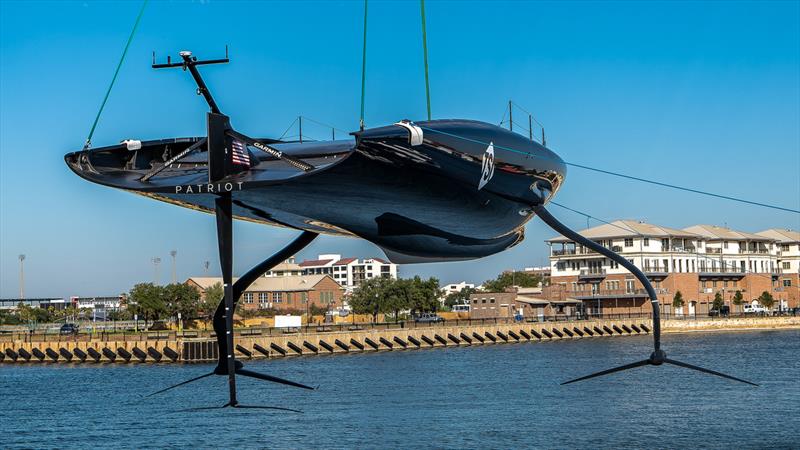  American Magic prepare to tow test their AC75 Patriot in Pensacola Bay. October 2022  photo copyright Paul Todd/America's Cup taken at New York Yacht Club and featuring the AC75 class