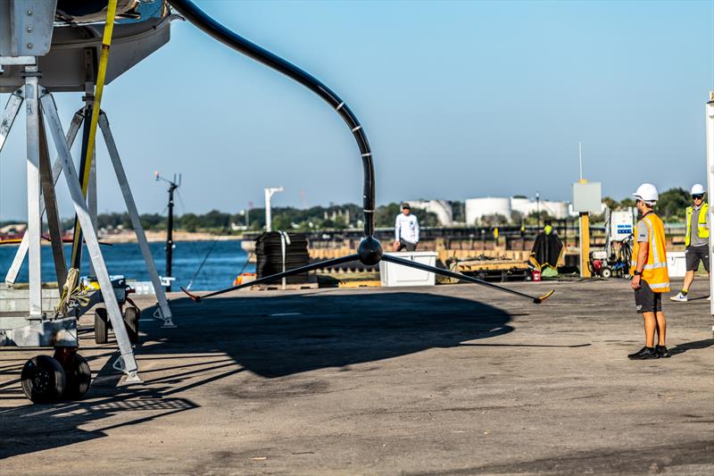  American Magic prepare to tow test their AC75 Patriot in Pensacola Bay. October 2022  photo copyright Paul Todd/America's Cup taken at New York Yacht Club and featuring the AC75 class