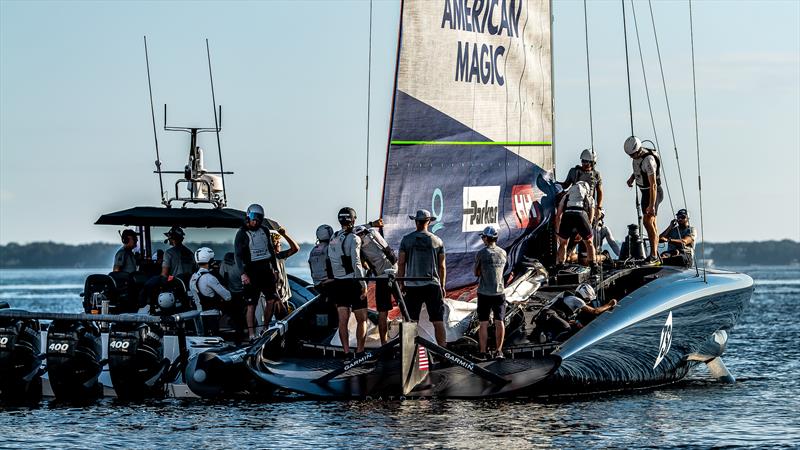 The shadows are long even before they start sailing - Patriot -  AC75 - December 8, 2022 - Pensacola, Fl photo copyright Paul Todd/America's Cup taken at New York Yacht Club and featuring the AC75 class