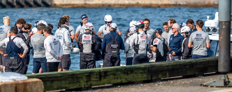 Crew assemble before the sail - American Magic -  Patriot - AC75 - December 14, 2022 - Pensacola, Florida - photo © Paul Todd/America's Cup