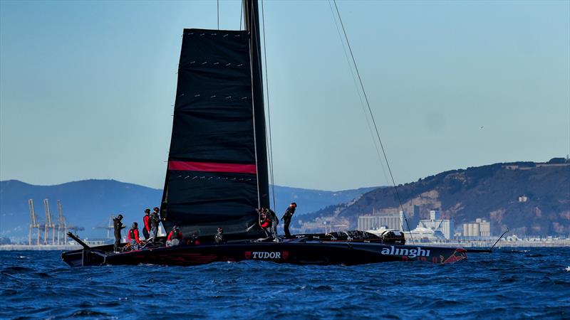 Catching the early morning breeze - Alinghi Red Bull Racing -  AC75 - January 12, 2023 - Barcelona - photo © Alex Carabi / America's Cup