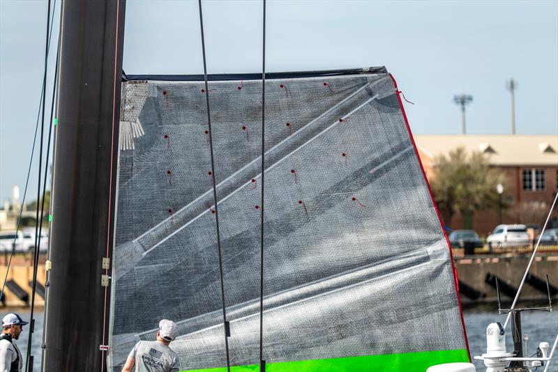 Gaff battens - American Magic - Patriot - AC75 - January 19, 2023 - Pensacola, Florida - photo © Paul Todd/America's Cup