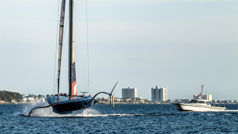 Foiling inside  - American Magic -  Patriot - AC75 - January 19, 2023 - Pensacola, Florida photo copyright Paul Todd/America's Cup taken at New York Yacht Club and featuring the AC75 class