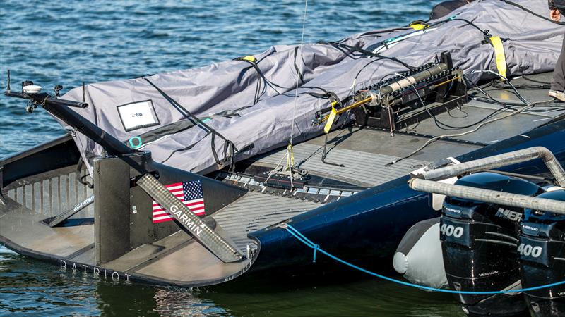 Mainsheet ram and tracks - American Magic -  Patriot - AC75 - January 26, 2023 - Pensacola, Florida - photo © Paul Todd/America's Cup