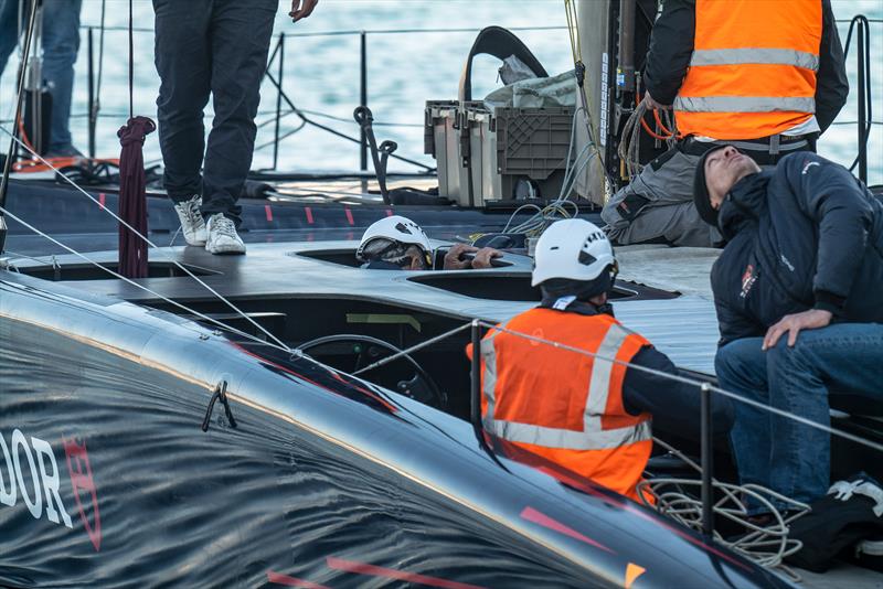 The depth of the crew pits can be see in the forward port side pit - AC75 - Alinghi Red Bull Racing - March 1, 2023 - Barcelona - photo © Alex Carabi / America's Cup