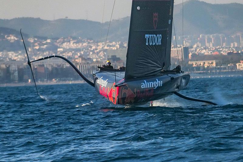 The inside and outside lanes of crew pits give the helmsman a clear view forward -  AC75 - Alinghi Red Bull Racing - March 4, 2023 - Barcelona - Day 47 - photo © Alex Carabi / America's Cup