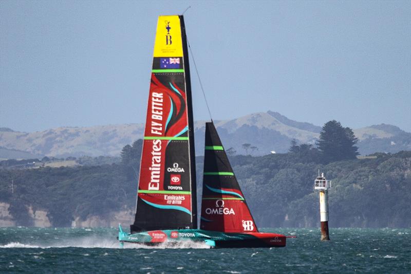 Emirates Team New Zealand passing Northern Leading beacon on April 3, 2023 at 1423hrs - photo © Richard Gladwell - Sail-World.com/nz