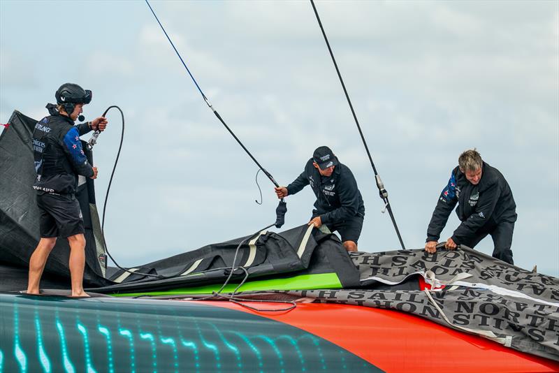 Emirates Team New Zealand - Waitemata Harbour - April 3, 2023 photo copyright Adam Mustill / America's Cup taken at Royal New Zealand Yacht Squadron and featuring the AC75 class